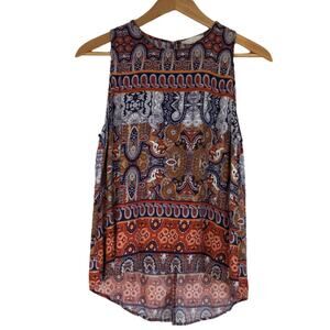 Elodie Paisley Orange Blue Sleeveless Split Back Career Top Large